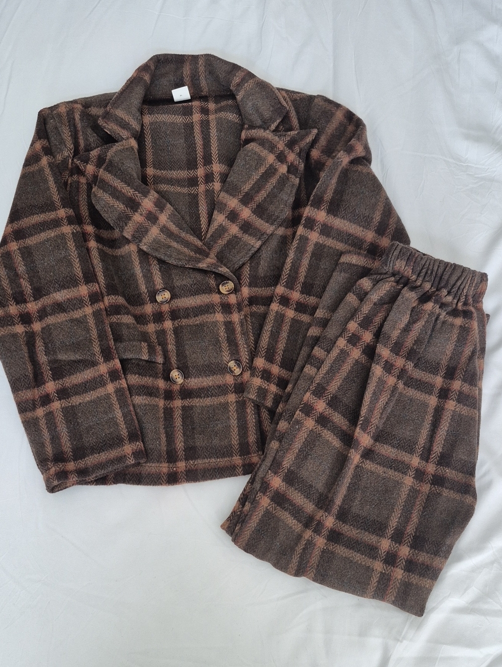 Brown Plaid Kids Matching Jacket and Pant Set